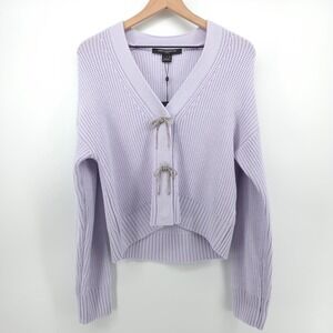 French Connection Womens Cardigan Small Lavender Sparkly Bow Babysoft - NWT